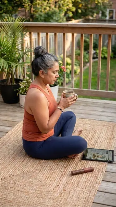 Cliente usando o Corpo Conectado durante um momento de cha